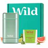 Wild Aluminum Free Natural Deodorant Starter Kit - Refillable Aqua Case - Natural Ingredients & 24 Hour Odor Protection - Women & Men's - Pink Grapefruit & Lime Scent - Case + 1 Refill