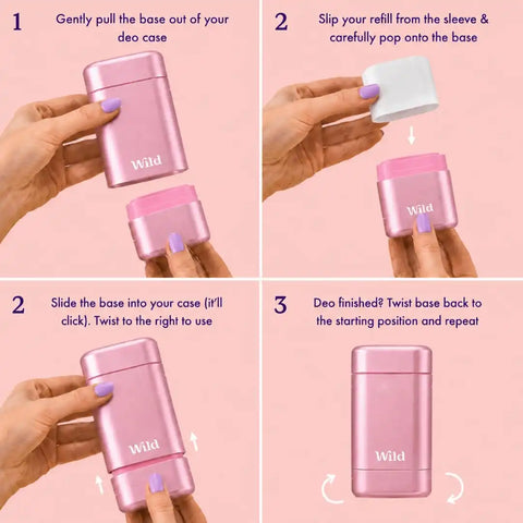 Wild Aluminum Free Natural Deodorant Starter Kit - Refillable Pink Case - Natural Ingredients & 24 Hour Odor Protection - Women's - Fresh Cotton and Sea Salt Scent - Case + 1 Refill
