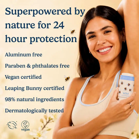 Wild Aluminum Free Natural Deodorant Ultimate Starter Kit - Bee Print Case - Natural Ingredients & 24 Hour Odor Protection - Women's - Variety of Scents - Case + 5 Refills
