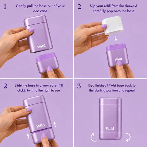 Wild Aluminum Free Natural Deodorant Ultimate Starter Kit - Purple Case - Natural Ingredients & 24 Hour Odor Protection - Women's - Variety of Scents - Case + 5 Refills