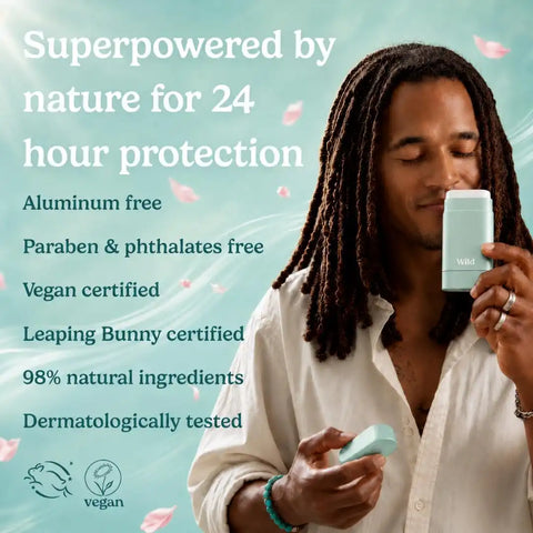 Wild Aluminum Free Natural Deodorant Starter Kit - Refillable Aqua Case - Natural Ingredients & 24 Hour Odor Protection - Women & Men's - Pink Grapefruit & Lime Scent - Case + 1 Refill