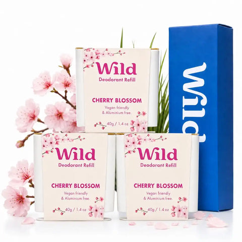 Wild Aluminum Free Natural Deodorant Refills - Cherry Blossom - Women & Men's - Fits Wild Refillable Case - 24 Hour Odor Protection - Box of 3