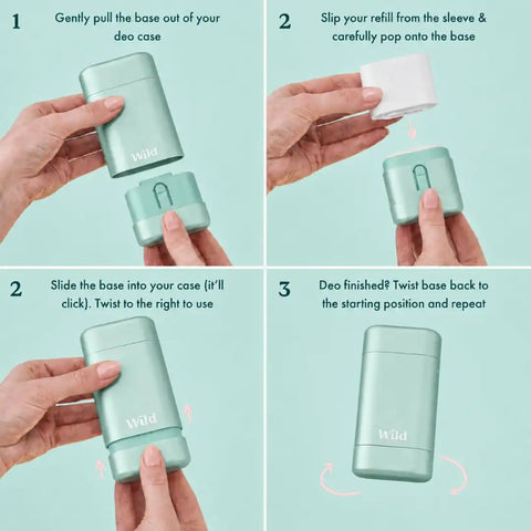 Wild Aluminum Free Natural Deodorant Starter Kit - Refillable Aqua Case - Natural Ingredients & 24 Hour Odor Protection - Women & Men's - Pink Grapefruit & Lime Scent - Case + 1 Refill