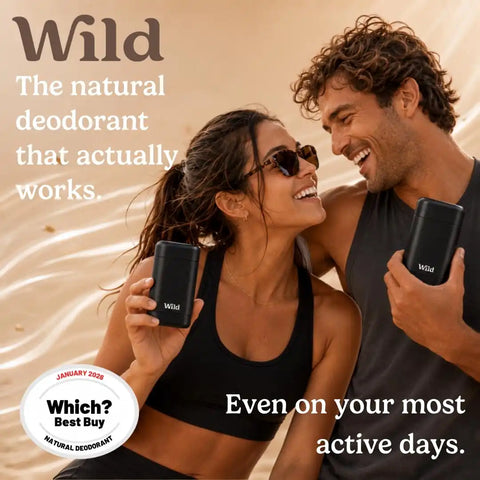 Wild Aluminum Free Natural Deodorant Starter Kit - Refillable Black Case - Natural Ingredients & 24 Hour Odor Protection - Women & Men's - Fresh Clean Scents Variety Pack - Case + 3 Refills