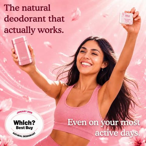 Wild Aluminum Free Natural Deodorant Starter Kit - Refillable Pink Case - Natural Ingredients & 24 Hour Odor Protection - Women's - Fresh Cotton and Sea Salt Scent - Case + 1 Refill