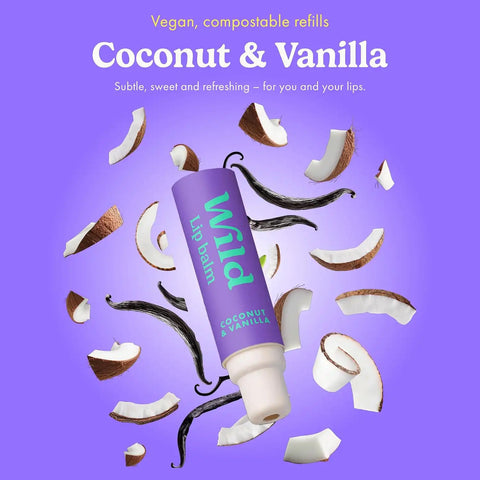 Wild Refillable Lip Balm Starter Kit - Includes Bee Print Aluminum Case & 3 Pack Lip Balm Refills in a Variety of Scents - Includes Coconut & Vanilla, Manuka Honey & Passionfruit Swirl Scents