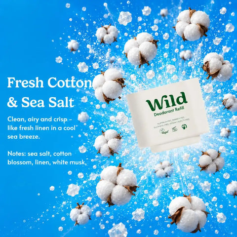 Wild Aluminum Free Natural Deodorant Starter Kit - Refillable Pink Case - Natural Ingredients & 24 Hour Odor Protection - Women's - Fresh Cotton and Sea Salt Scent - Case + 1 Refill