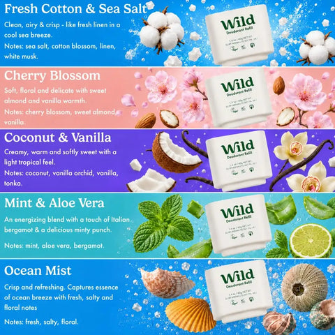 Wild Aluminum Free Natural Deodorant Ultimate Starter Kit - Purple Case - Natural Ingredients & 24 Hour Odor Protection - Women's - Variety of Scents - Case + 5 Refills
