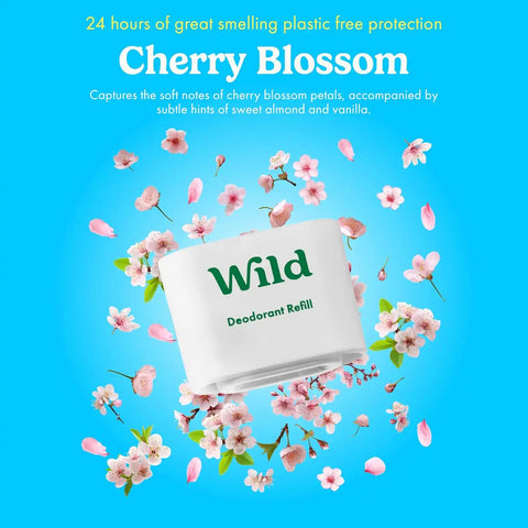 Wild Aluminum Free Natural Deodorant Refills - Cherry Blossom - Women & Men's - Fits Wild Refillable Case - 24 Hour Odor Protection - Box of 3